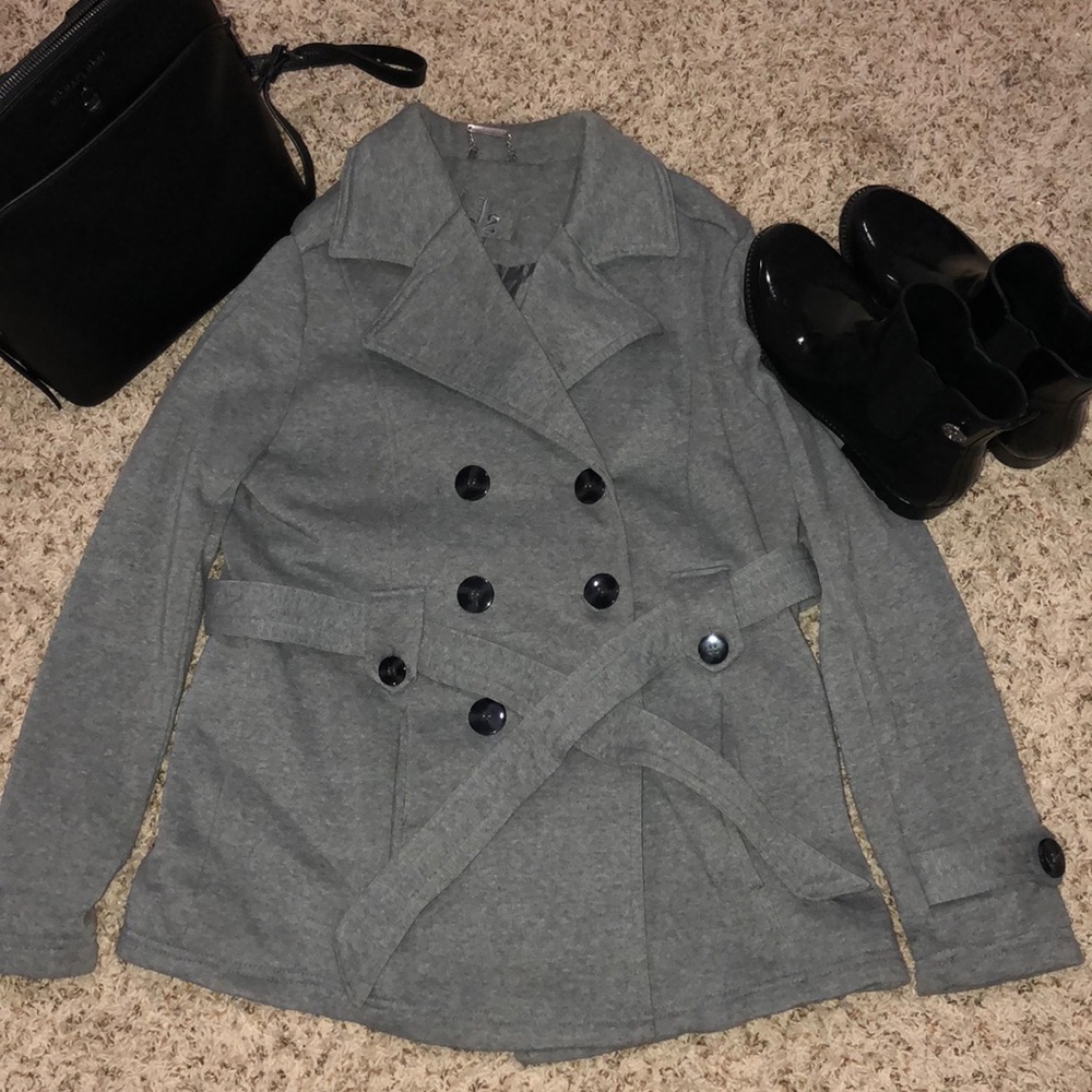 Grey button down trench coat